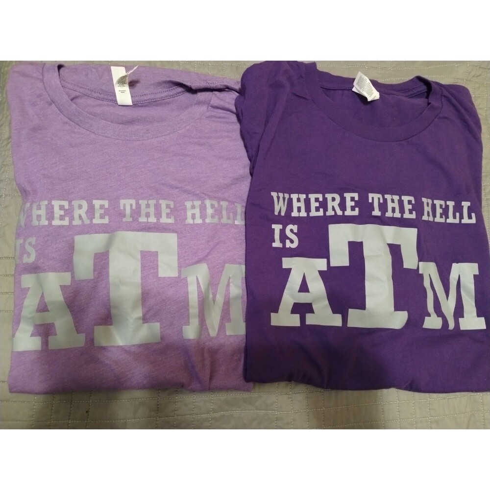 Lot of 2 Where The Hell Is ATM Purple Graphic T-Shirts Texas Rivalry Game Day3XL